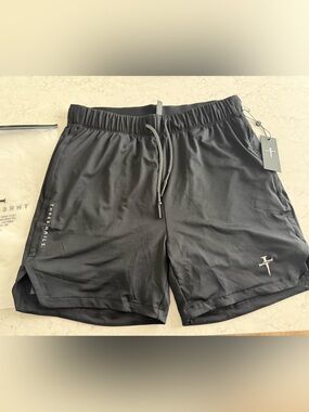 Three Nails/ Black Athletic Shorts with Drawstring